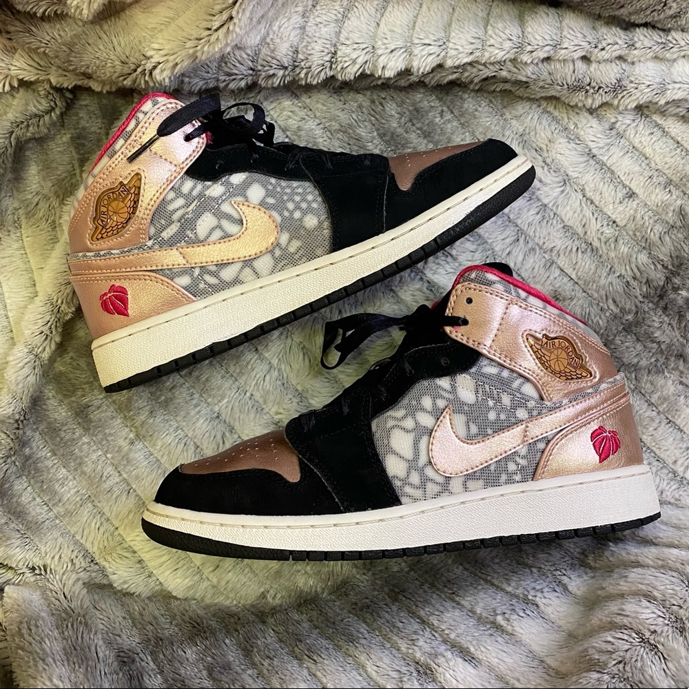 Air Jordan 1 Black and Pink Sneakers Size 5.5Y